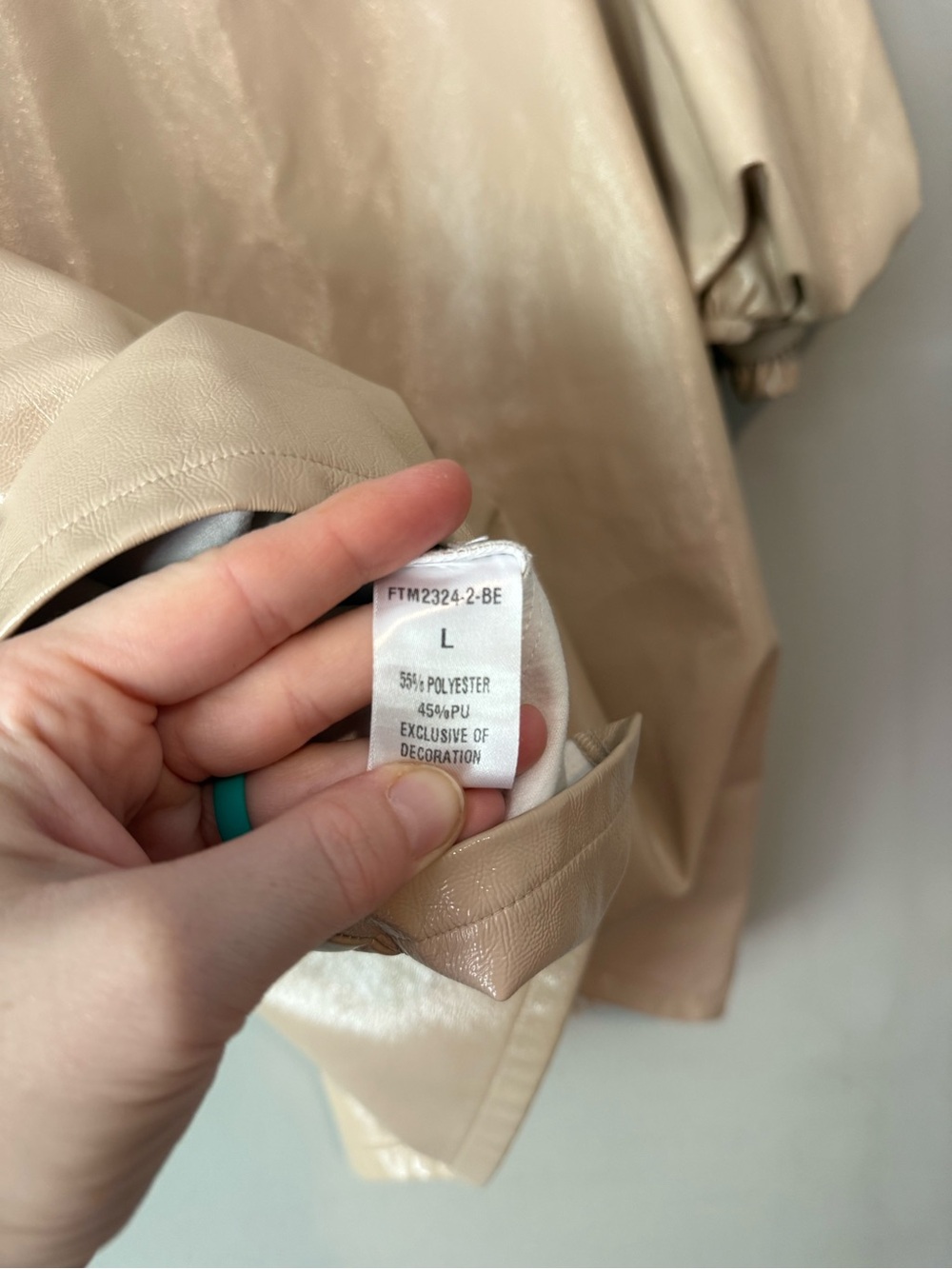 THML Beige Faux Leather Puff-Sleeve Women’s Top - Picture 4 of 4